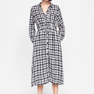 Zara black and white checkered ankle-length dress